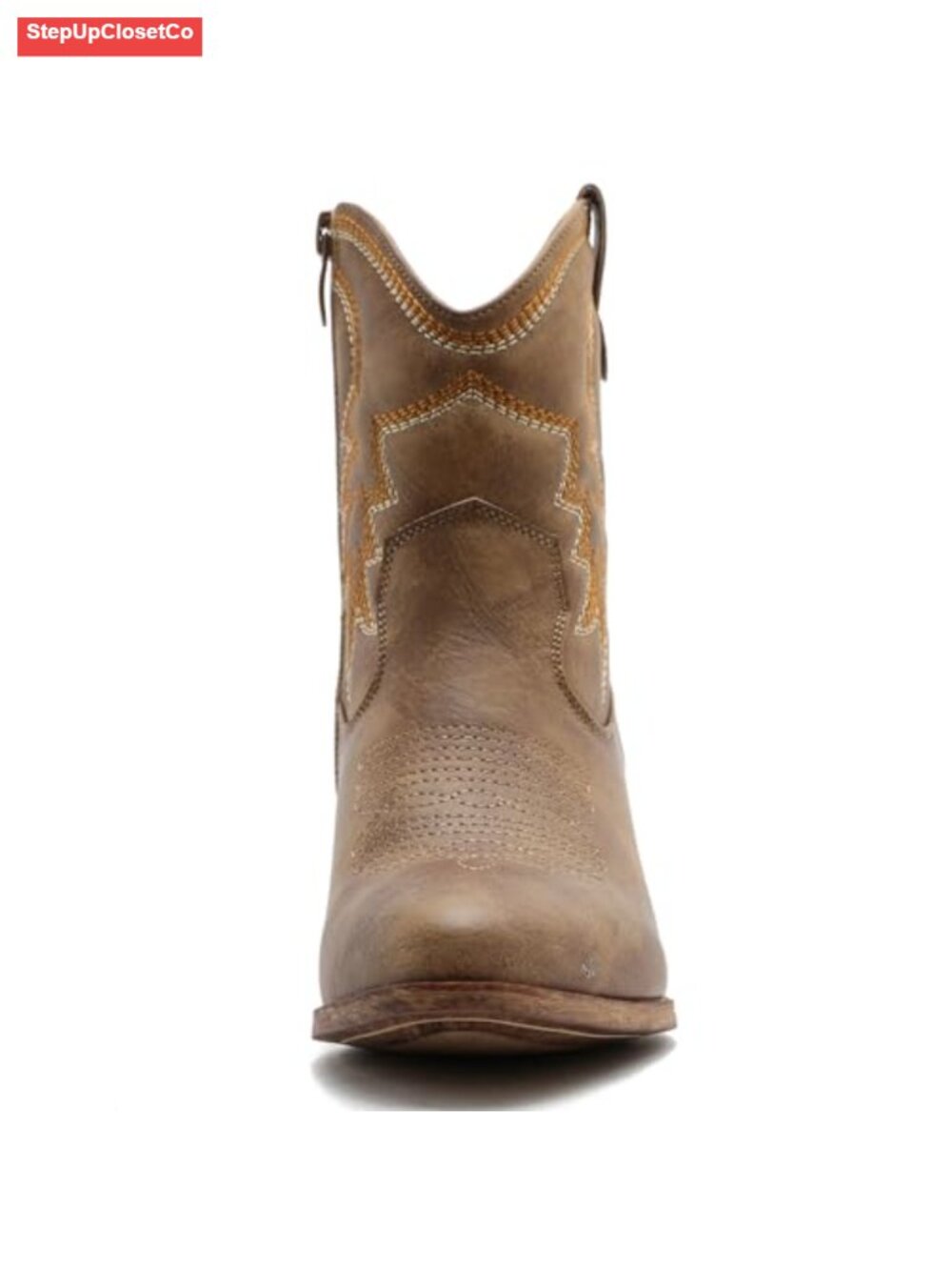 Women's Ankle Cowboy Boots with Embroidered Stitching Low Heel Western Boots - Picture 4 of 6